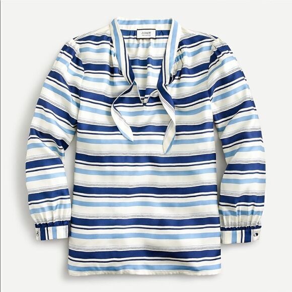 J. Crew collection 100% silk twill stripe tie neck blouse top shirt - Picture 1 of 9